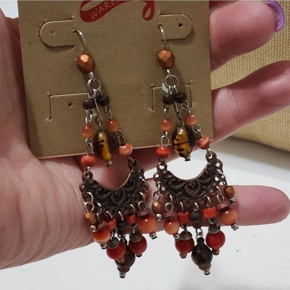 TRESKA beaded‎ dangle long chandelier earrings new!!! - Picture 5 of 5